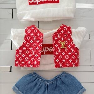 Logo monogram Red and White 15/17 cm Outfit Set for Pop marts Labubu doll.